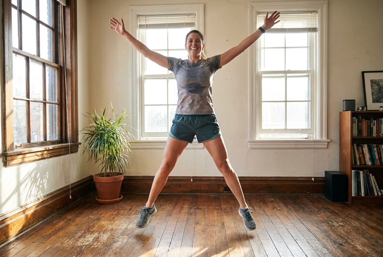 Thuis sporten met jumping jacks als onderdeel van je weekschema