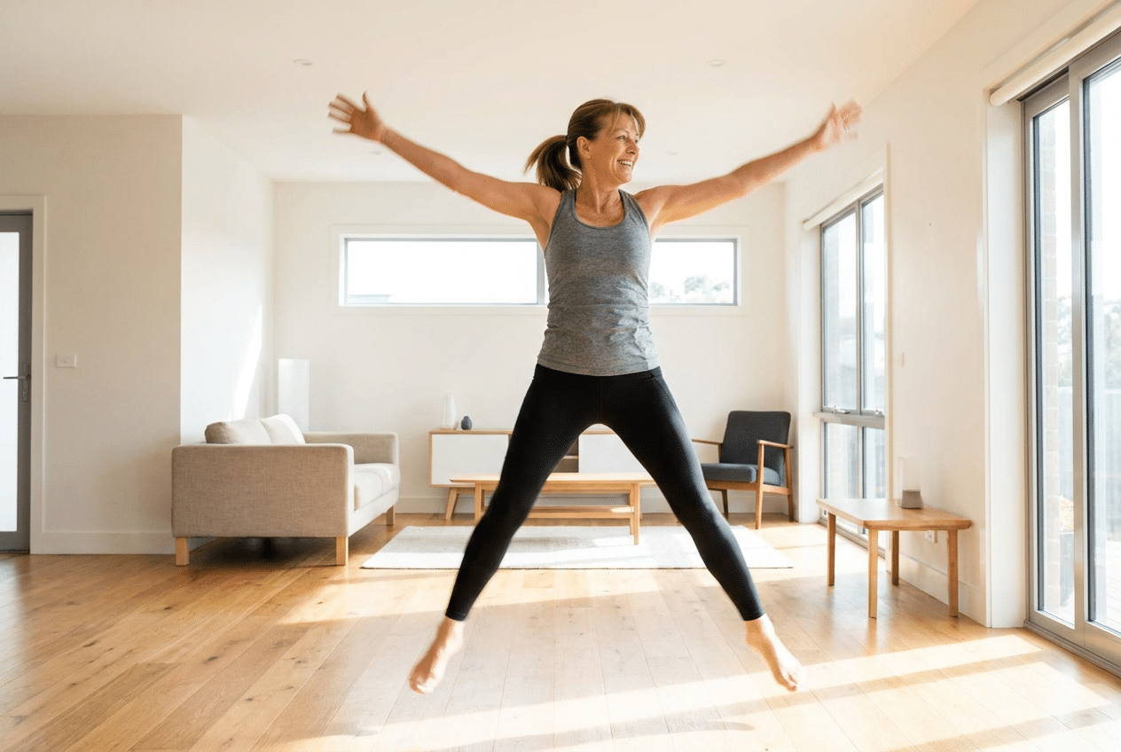 Jumping jack als burpee alternatief in de woonkamer