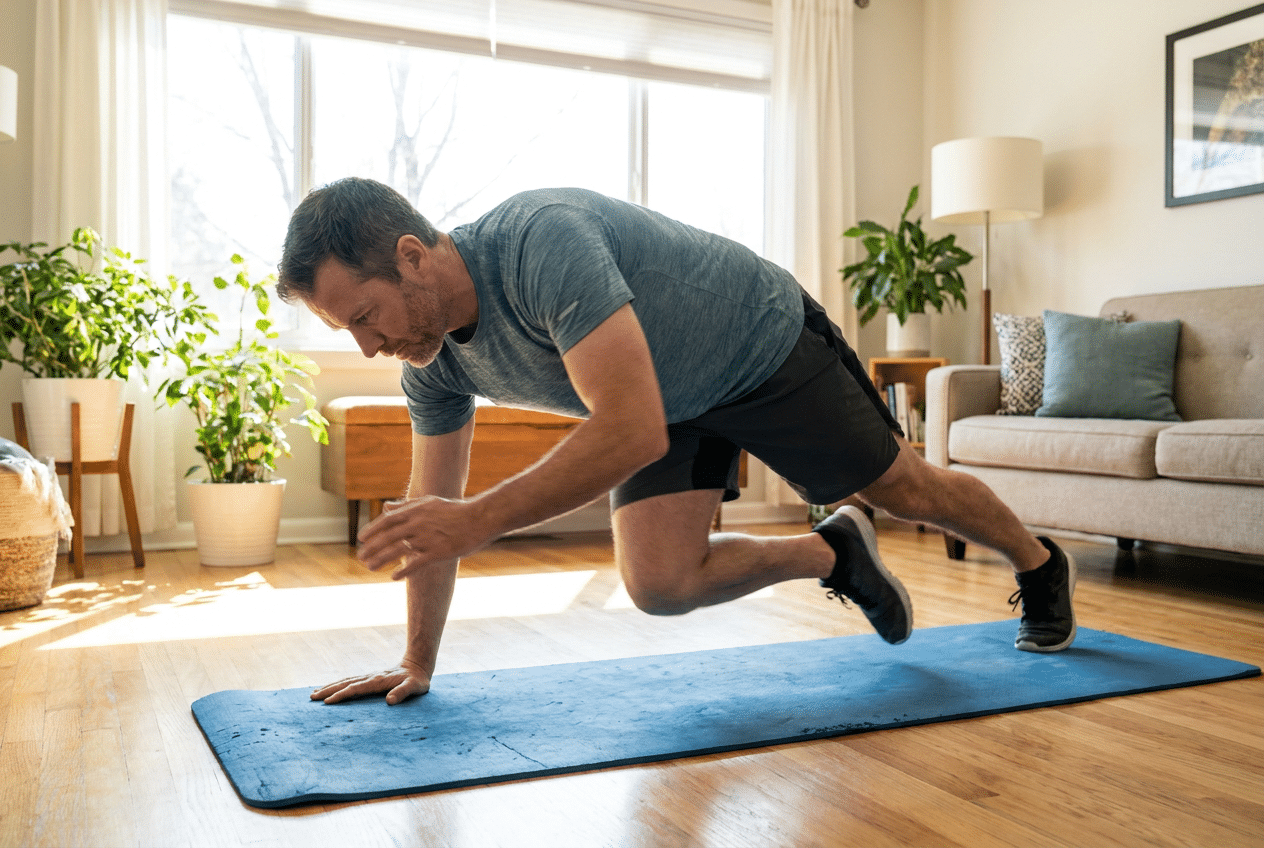 Man doet mountain climbers thuis om het afterburn effect te activeren
