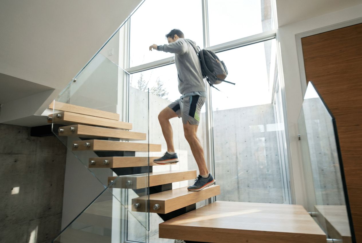 Persoon loopt stevig de trap op als exercise snack